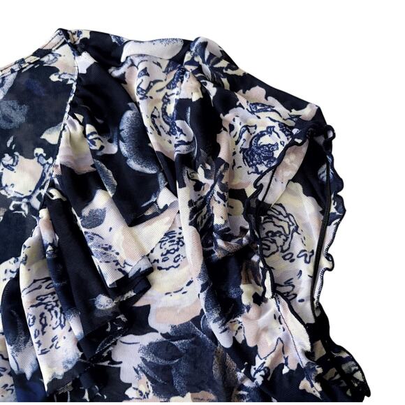 INC International Concepts Navy Sheer Floral Print Blouse Womens Size XL - Picture 2 of 7